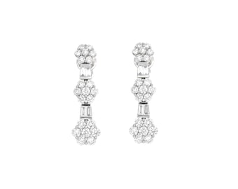 Natural Diamond Earrings, 18KT White gold Cluster Drop Dangler Earrings, Luxury Diamond Earrings, Statement Earrings