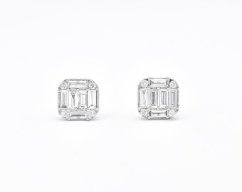 Natural Diamond Earrings, 18KT White Gold Petite Stud Earrings, Minimalistic Diamond Earrings, Women's Diamond Earrings, Earrings for Women