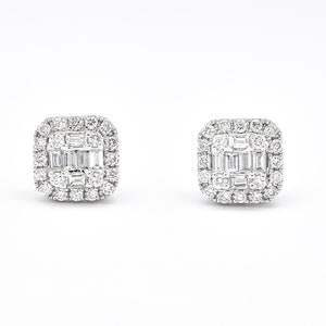 Natural Diamond Earrings, 18KT White Gold Cluster Stud Earrings, Diamond Halo Earrings, Minimalistic Earrings, 18KT Gold Earrings
