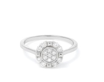 Natural Diamond Ring, 18KT White Gold Cluster Engagement Ring, Dainty Flower cluster Diamond Ring, Diamond Cocktail Ring