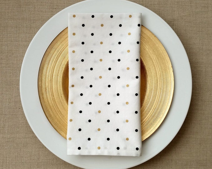 Dinner Napkins Black and Gold Polka Dots Napkins Set of 2 Etsy