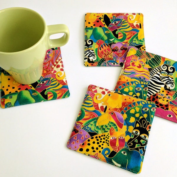 Fabric Coasters - Laurel Burch Coasters - Animal Coasters - Set of 4