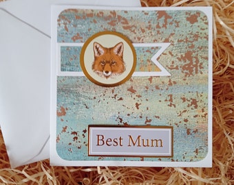 Mother's Day Card, fox card, Mothering Sunday card, Best Mum, card with fox,