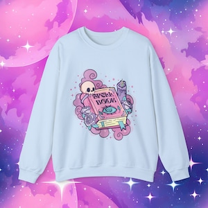 Pink Spell Book Cute Pastel Goth Witchy Unisex Heavy Blend Crewneck Fall Sweatshirt