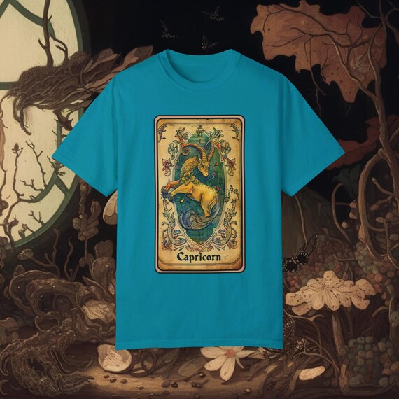 Vintage Capricorn Goat Tarot Card Whimsigoth Mystical T-shirt