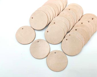 Vegetable Tanned Leather Circle Tags: 5 Sizes, No Hole/Hole Options