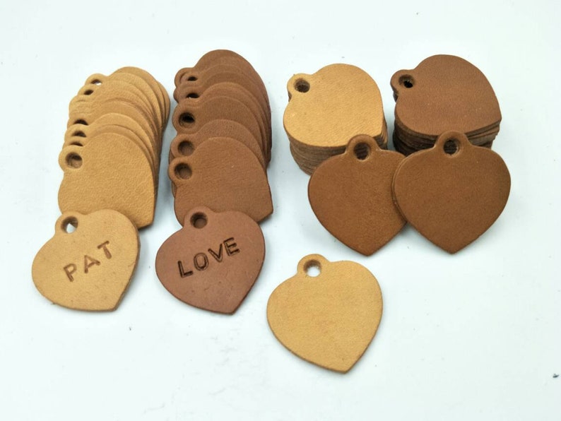 Heart Shape, Blank Leather Heart Tag, 30mm.3 cm., Leather Heart Dog Tag, Leather Pet Tag, Leather Dog ID Tag, Cat ID Tag, Leather Tag. image 1