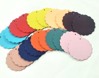 Scallop Circle Leather Tags: Mixed Colors, 2 Sizes - 40/50mm, 20 Pieces