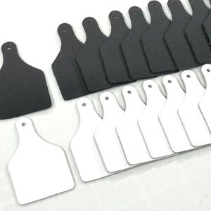 Genuine Leather Ear Tag Blanks: Black & White, 2 Sizes, 24 Pieces