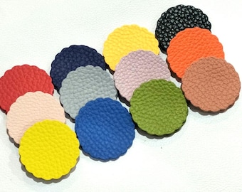 Textured Leather Scallop Circle Cut Outs: Mixed Colors, 2 Sizes - 40/50mm (20 Pieces)