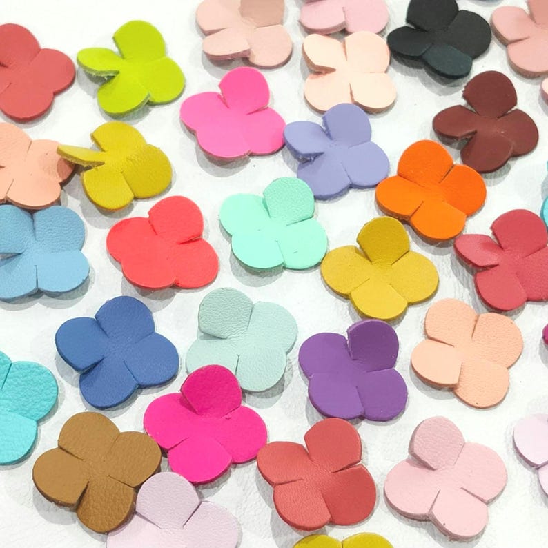 Leather Flower Cutouts, Colorful Floral Shapes, DIY Craft Supplies, 25mm, 50 Pcs image 6