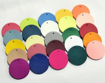 Circle Shape, Blank Smooth Leather Circle with Hole, Leather Circle, Leather Tags, 5 Sizes, Mixed Colors, Genuine Leather.