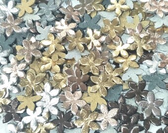 Metallic Leather Flower Die Cuts: Gold, Silver, Pink Gold - 3 Sizes (50 Pcs.)
