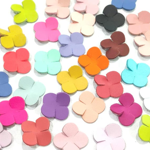 Leather Flower Cutouts, Colorful Floral Shapes, DIY Craft Supplies, 25mm, 50 Pcs