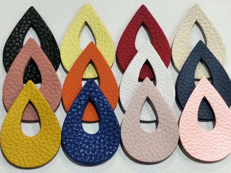 NEW Teardrops Shape Teardrops Die Cut Teardrops Cut Outs. 57mm.x 36mm. Mixed Colors 12 Pairs Textured Leather Teardrops Cut Outs