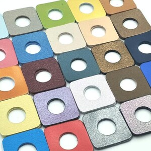 Square Shape, Leather Square, 1 1/4" (3.2 cm.), 12 Pairs, Genuine Leather, Mixed Metallic Colors, Leather Square Die Cut