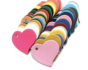 Genuine Leather Heart Tag: Mixed Colors, 2 Sizes, with Hole (20 Pieces
