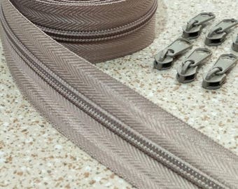 3 Yards Zipper #5 with Free 6 Pulls, Khaki Zipper by the Yard, Zipper # 5, Zipper by the Yard, Bags Accessories.