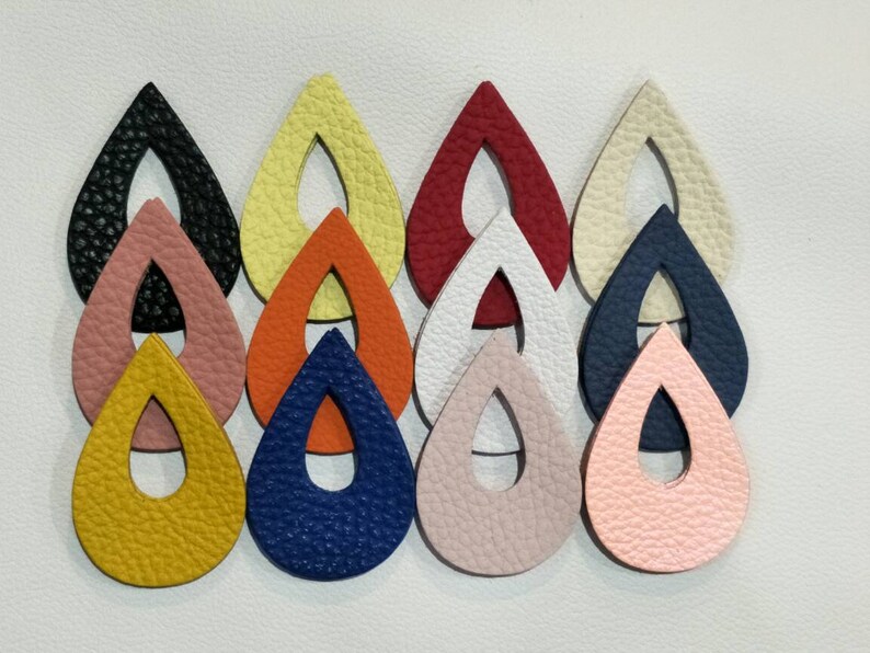 NEW Teardrops Shape Teardrops Die Cut Teardrops Cut Outs. 57mm.x 36mm. Mixed Colors 12 Pairs Textured Leather Teardrops Cut Outs