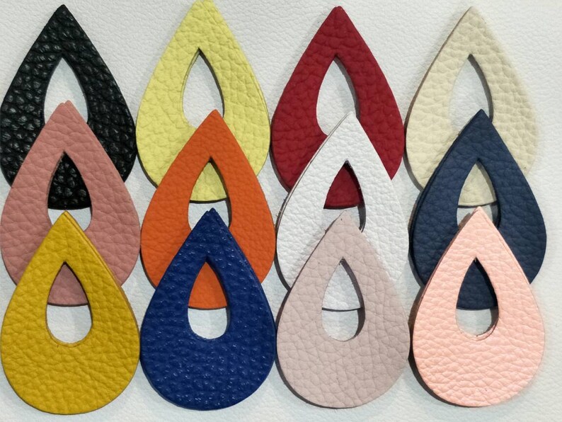 NEW Teardrops Shape Teardrops Die Cut Teardrops Cut Outs. 57mm.x 36mm. Mixed Colors 12 Pairs Textured Leather Teardrops Cut Outs