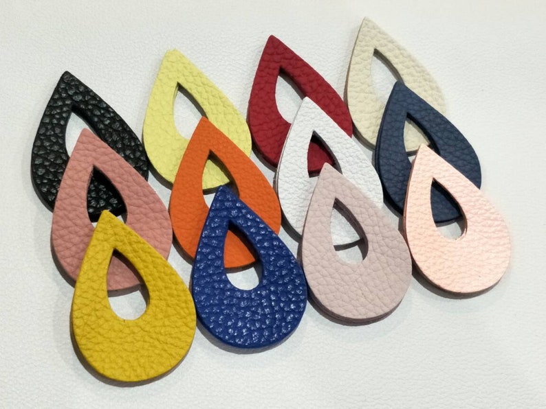 NEW Teardrops Shape Teardrops Die Cut Teardrops Cut Outs. 57mm.x 36mm. Mixed Colors 12 Pairs Textured Leather Teardrops Cut Outs