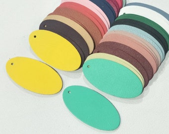 Oval Shape, Blank Oval Leather Tags with Hole, 64 mm.x32 mm., 20 Pcs., Mixed Colors, Genuine Leather, Blank Leather Tag, Leather Tag Blank.