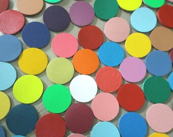 Genuine Leather Circle Cutouts: Mixed Colors, 14 Sizes, DIY Craft Supplies