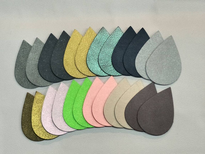 Mixed Colors 2 12 Teardrops Die Cut 12 Pairs Metallic Leather Teardrops Teardrops Cut Outs Earrings Accessories. Large 64mm.x45mm.