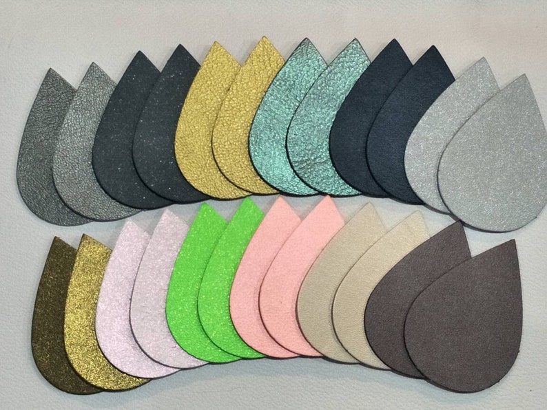 Mixed Colors 2 12 Teardrops Die Cut 12 Pairs Metallic Leather Teardrops Teardrops Cut Outs Earrings Accessories. Large 64mm.x45mm.