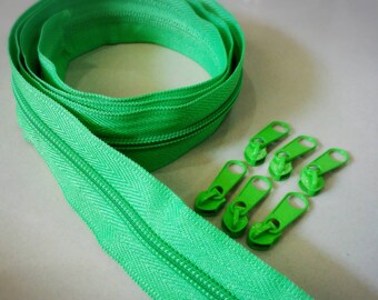 3 Yards Zipper #5 with Free 6 Pulls, Neon Green Zipper by the Yard, Zipper # 5, Zipper by the Yard.