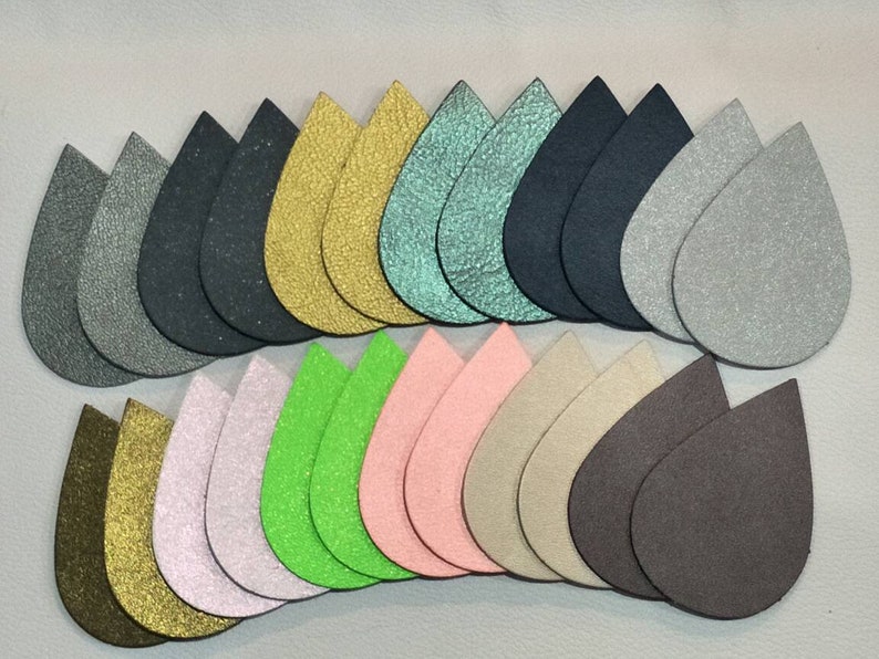 Mixed Colors 2 12 Teardrops Die Cut 12 Pairs Metallic Leather Teardrops Teardrops Cut Outs Earrings Accessories. Large 64mm.x45mm.