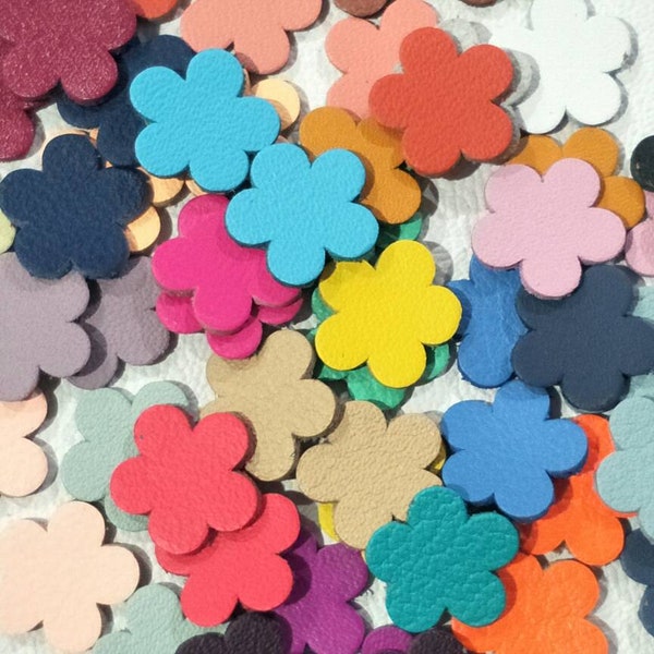 Flower Shape, Leather Flower, Leather Flower Die Cut, 4 Sizes , 50 Pcs. (25 Pairs),  Mixed Colors, Genuine Leather , DIY Projects.