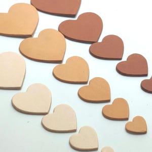 Vegetable Tanned Leather Heart Die Cuts - 6 Sizes, DIY Crafting