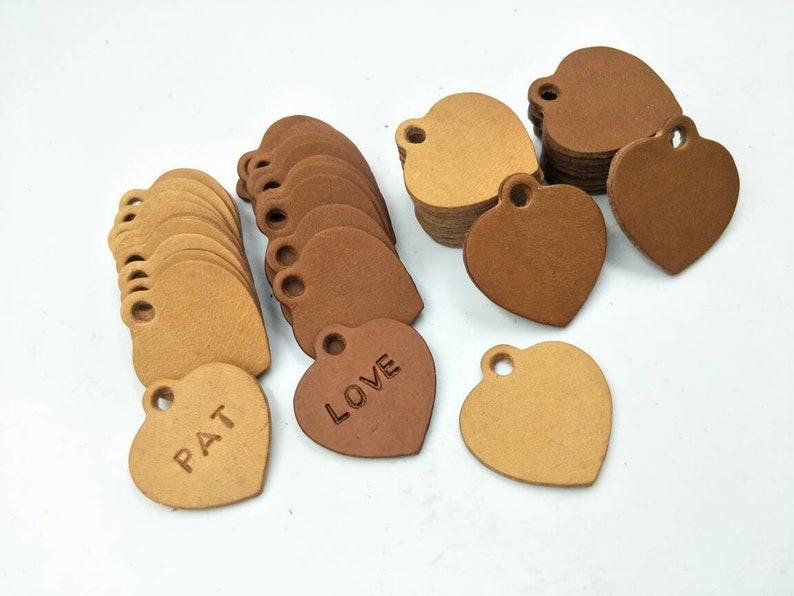Heart Shape, Blank Leather Heart Tag, 30mm.3 cm., Leather Heart Dog Tag, Leather Pet Tag, Leather Dog ID Tag, Cat ID Tag, Leather Tag. image 5