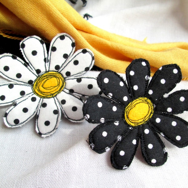 Daisy textile flowers broch pin Summer jewelry fabric flower pin Handmade flower pin Gift idea for her for women Polka dots pin Brooch set