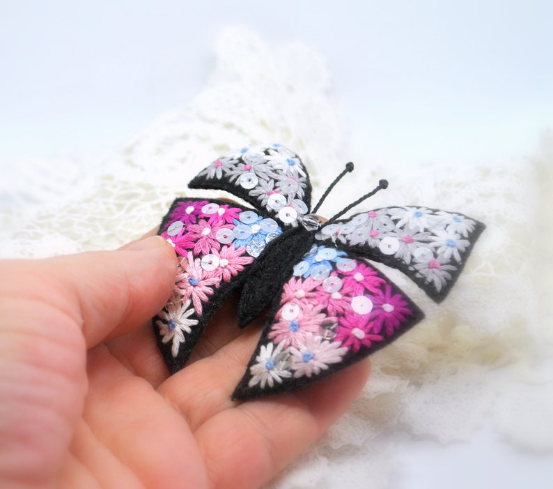 Butterfly brooch Gift idea for mom Flower hand miniature Etsy