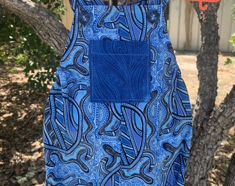 Baby Romper & Hat_Aboriginal Fabric_ Authentic Australian Indigenous_ Australian Aboriginal_ Jijaka Sea Turtles_Blue Romper_ Cotton