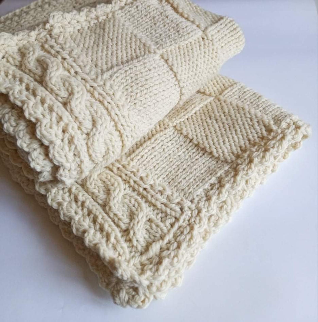 White Knit Blanket in Natural Wool Etsy