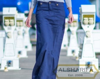 40" Long Cotton Twill Skirt - Women's Modest Skirts - NAVY Color Fabric STYLE S103 / BA036