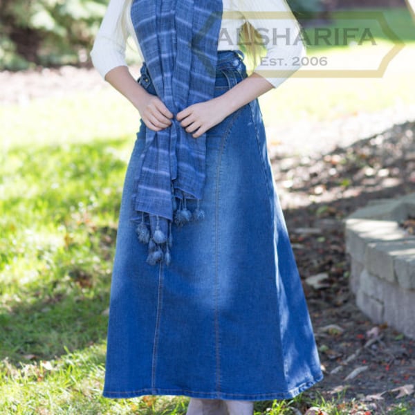 41" Long Denim Skirt with Rear Pockets - Women's Modest Skirts - Jeans Fabric STYLE WP-102