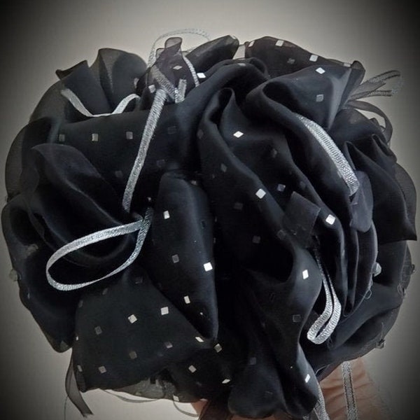 Large 8" Khaleeji Hair Clip Shabasa Hijab Volumizer Black with Silver (Hair Oranment)