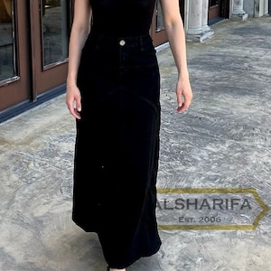 42&quot; EXTRA Long Denim Skirt - Women&#39;s Modest Skirts - Jeans Fabric Black Style BA0022