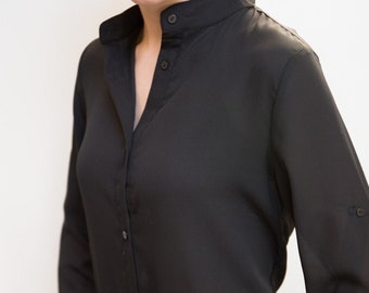 32" Long BLACK Top | True Black Blouse | Premium Fabric Tunic [CY-769-Black]