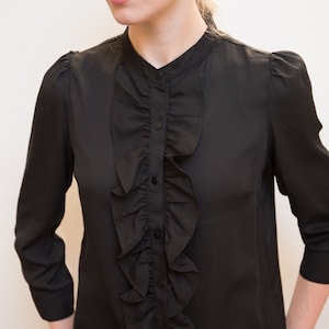 29&quot; Long Black Ruffled Top | Black Ruffle Blouse | Premium Fabric Tunic [FZ-002]