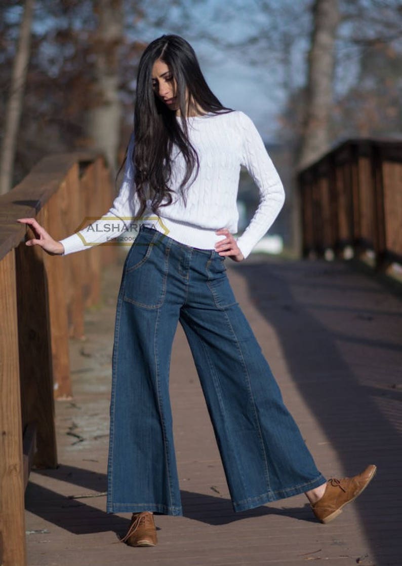 Long Wide-Leg Blue Denim Pants | Wide-legged Trousers for Women | Blue Jeans [BA005-L01-NP]