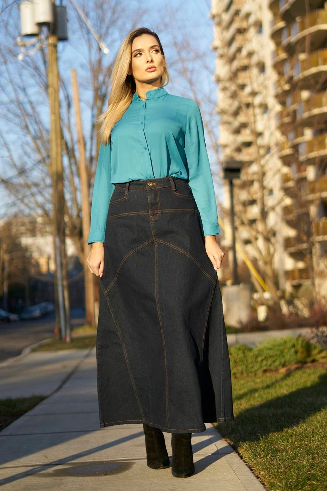 41 Long Denim Skirt Women's Modest Skirts ECO Etsy
