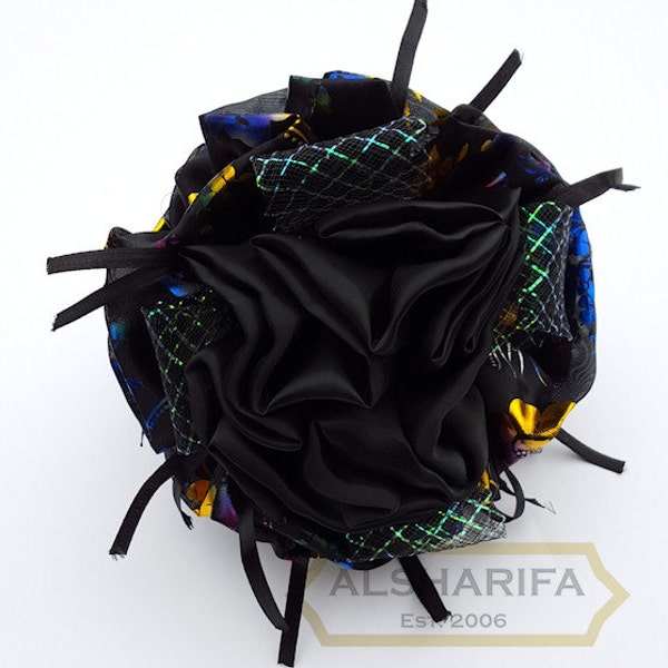 Large Khaleeji Hair Clip Shabasa Hijab Volumizer Black with Multi-Color Lace