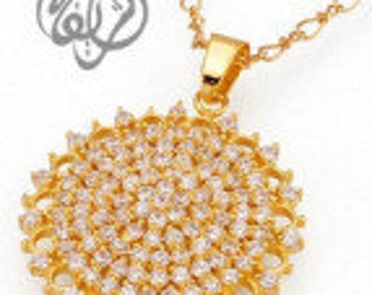 Circle Pendant with CZ Stones | Gold-plated | Premium Crystals | CZ Stones | Round | PDT-1000