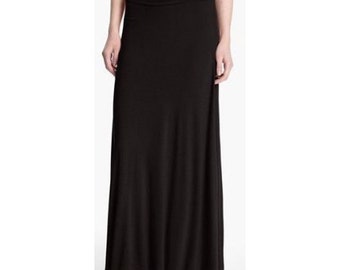 Maxi jupe 40" | Jupes longues en jersey pour femme | Taille froncée | NOIR