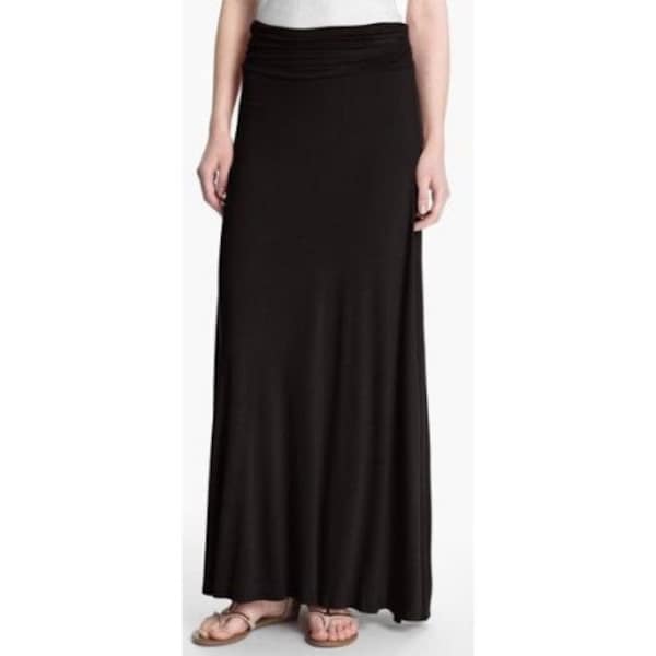 40" Maxi Skirt | Long Jersey Skirts for Women | Ruched Waist | BLACK